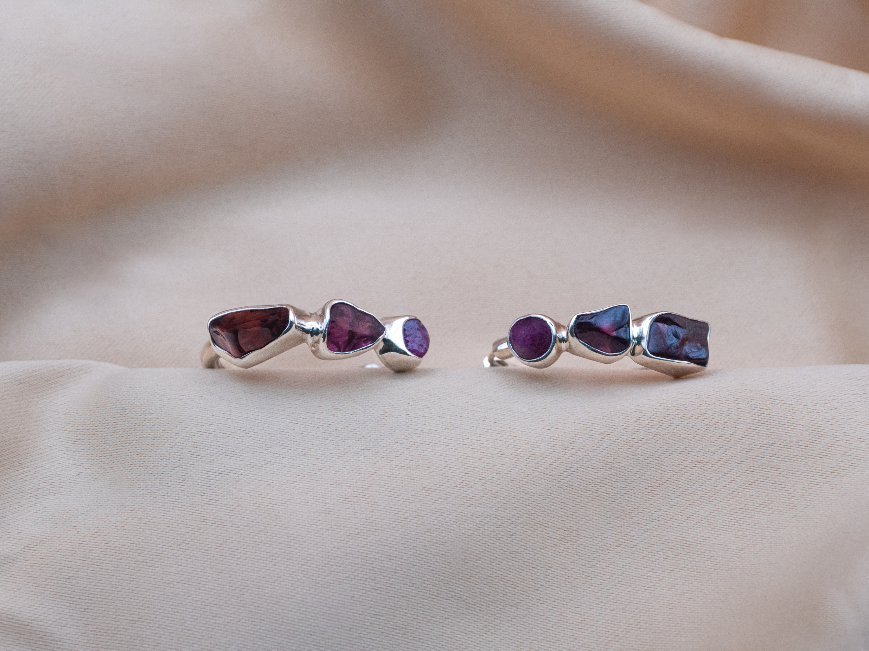 The Frangipani Earrings: Garnet, Rhodonite and Ruby