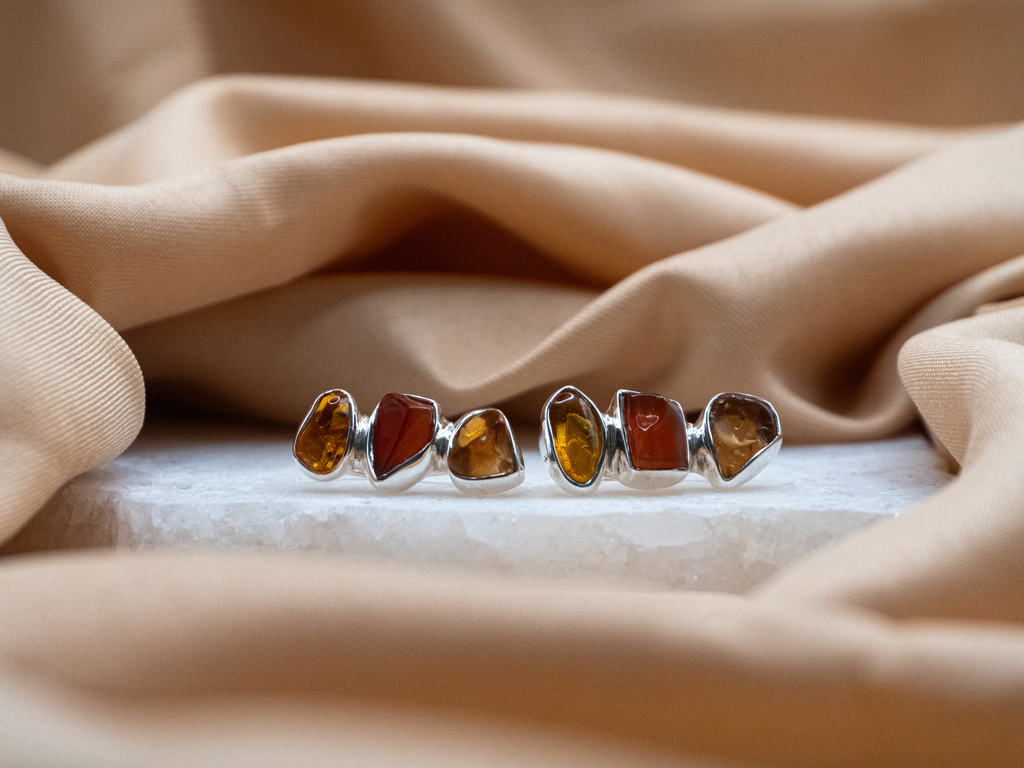 The Orchid Earrings: Orange Citrine, Carnelian and Amber