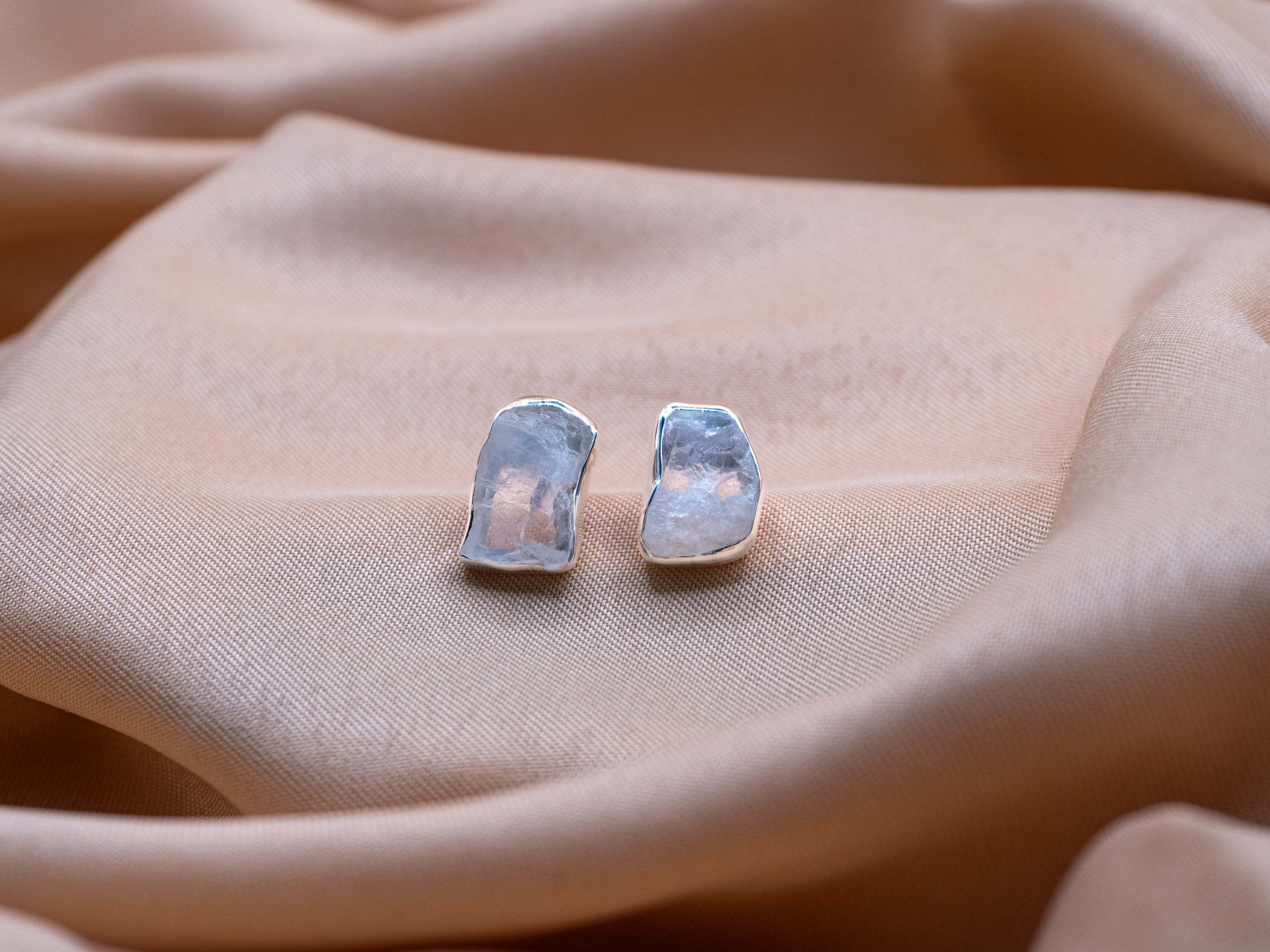 The Lotus Earrings: Rainbow Moonstone