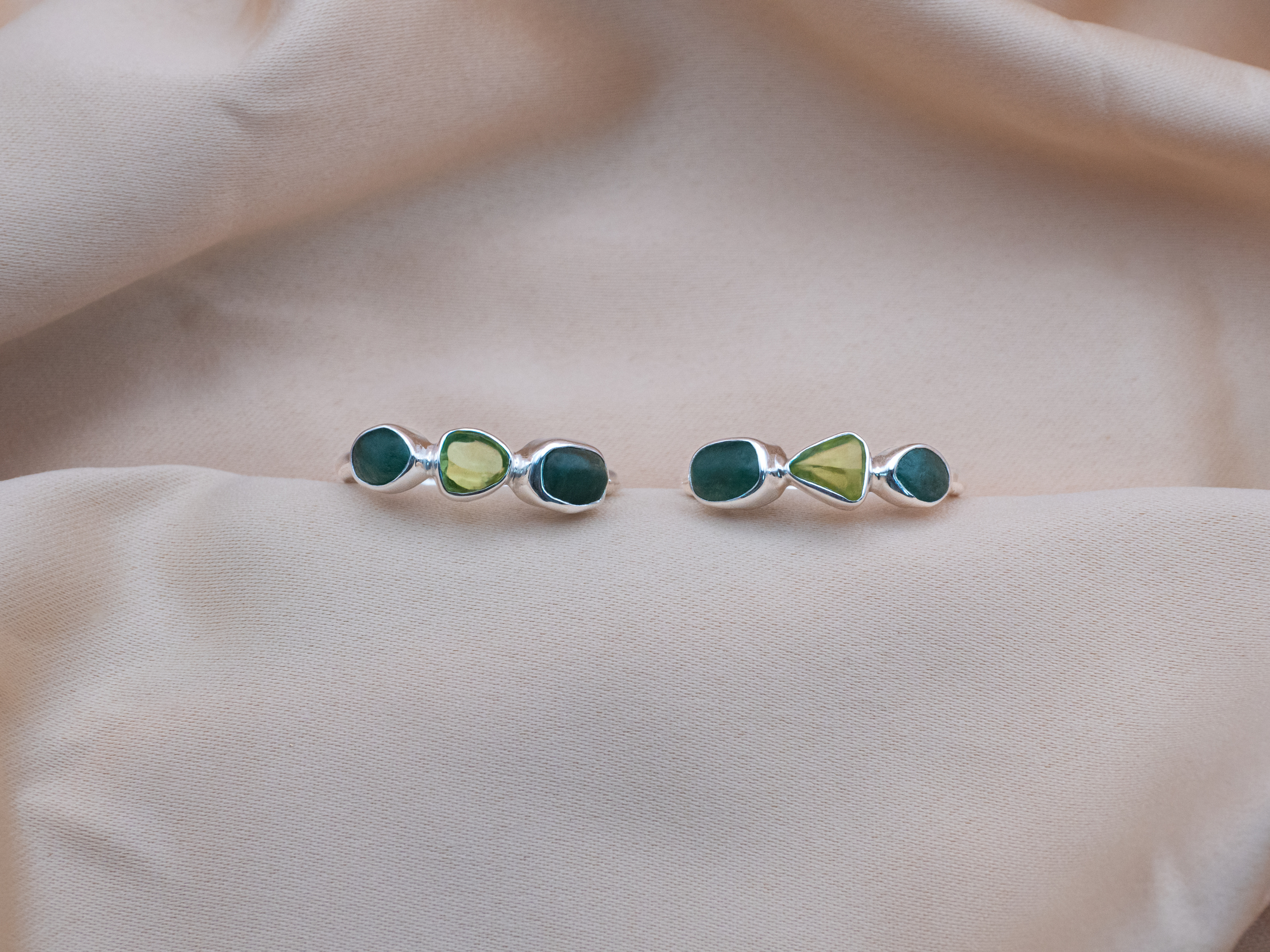 The Frangipani Earrings: Peridot, Green Jade and Green Aventurine