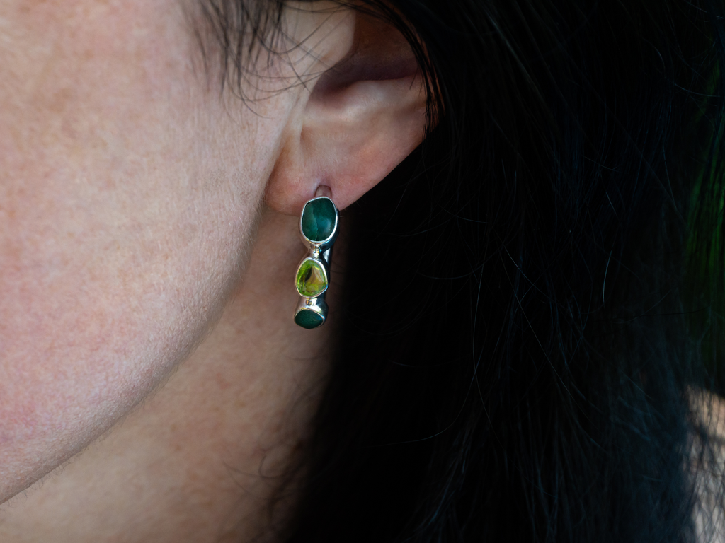 The Frangipani Earrings: Peridot, Green Jade and Green Aventurine
