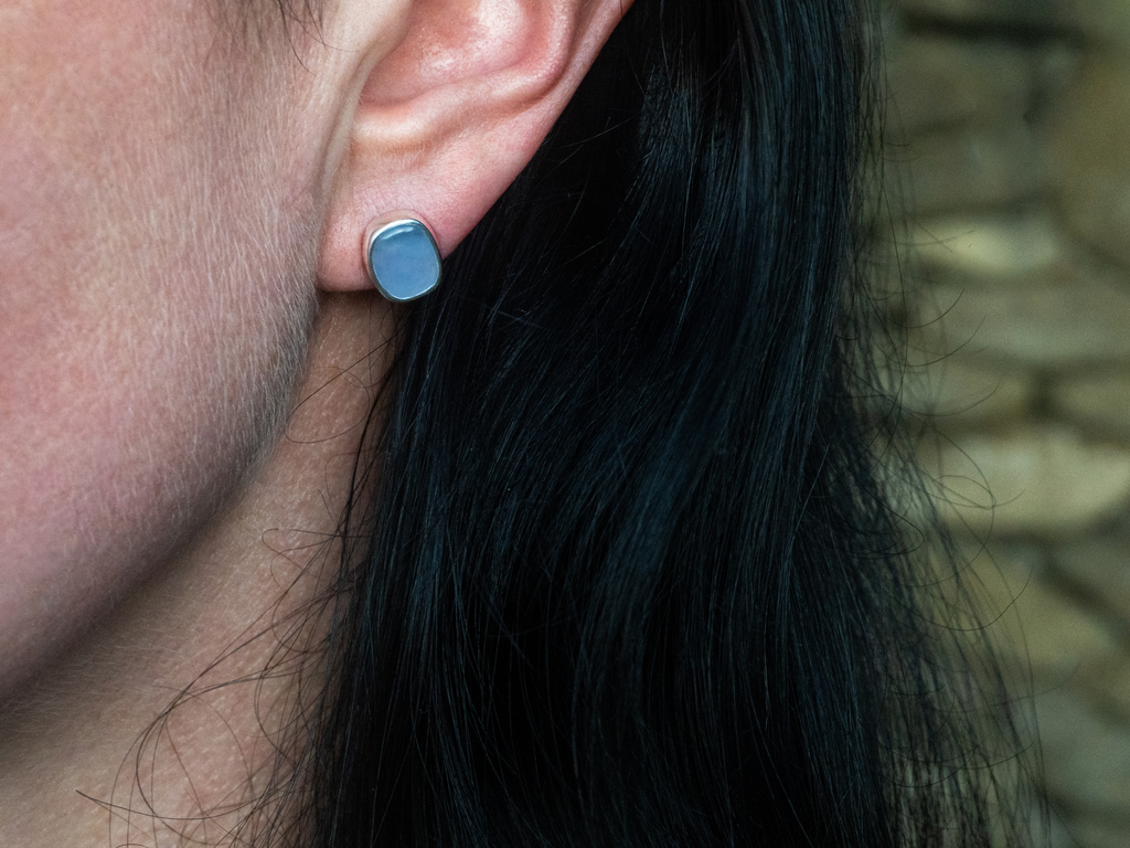 The Lotus Earrings: Blue Chalcedony