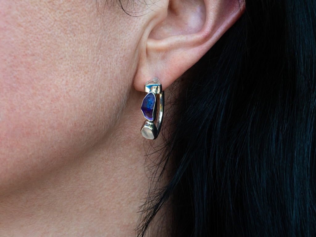 The Frangipani Earrings: Amethyst, Rose Quartz and Ametrine