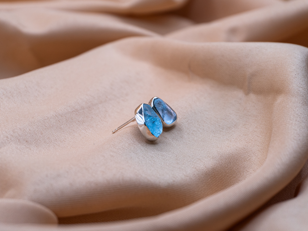 The Lotus Earrings: Swiss Blue Topaz