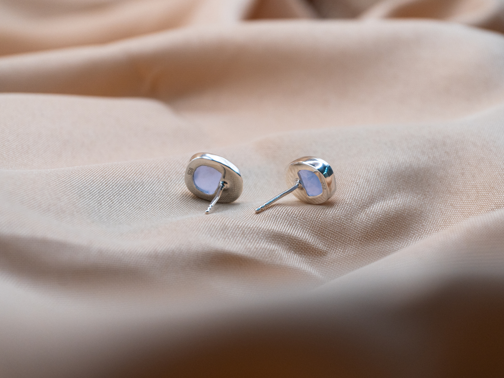 The Lotus Earrings: Blue Chalcedony
