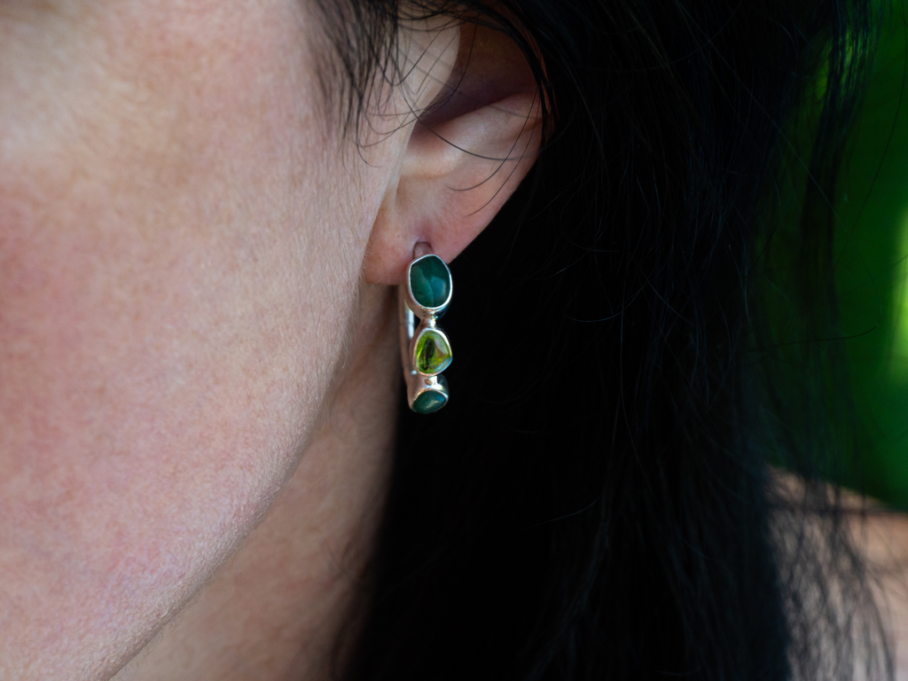 The Frangipani Earrings: Peridot, Green Jade and Green Aventurine