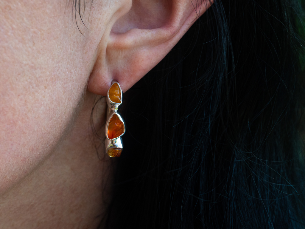 The Frangipani Earrings: Orange Citrine, Carnelian and Amber