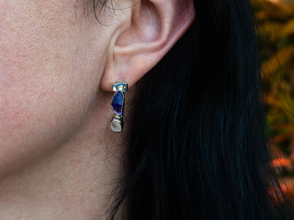 The Frangipani Earrings: Amethyst, Rose Quartz and Ametrine